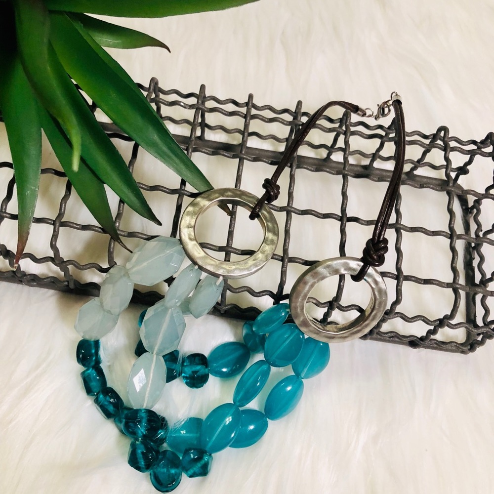 16” Turquoise, silver, and brown necklace